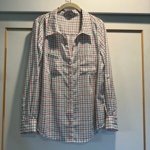Joie White Button-Down Shirt with Red and Navy Grid